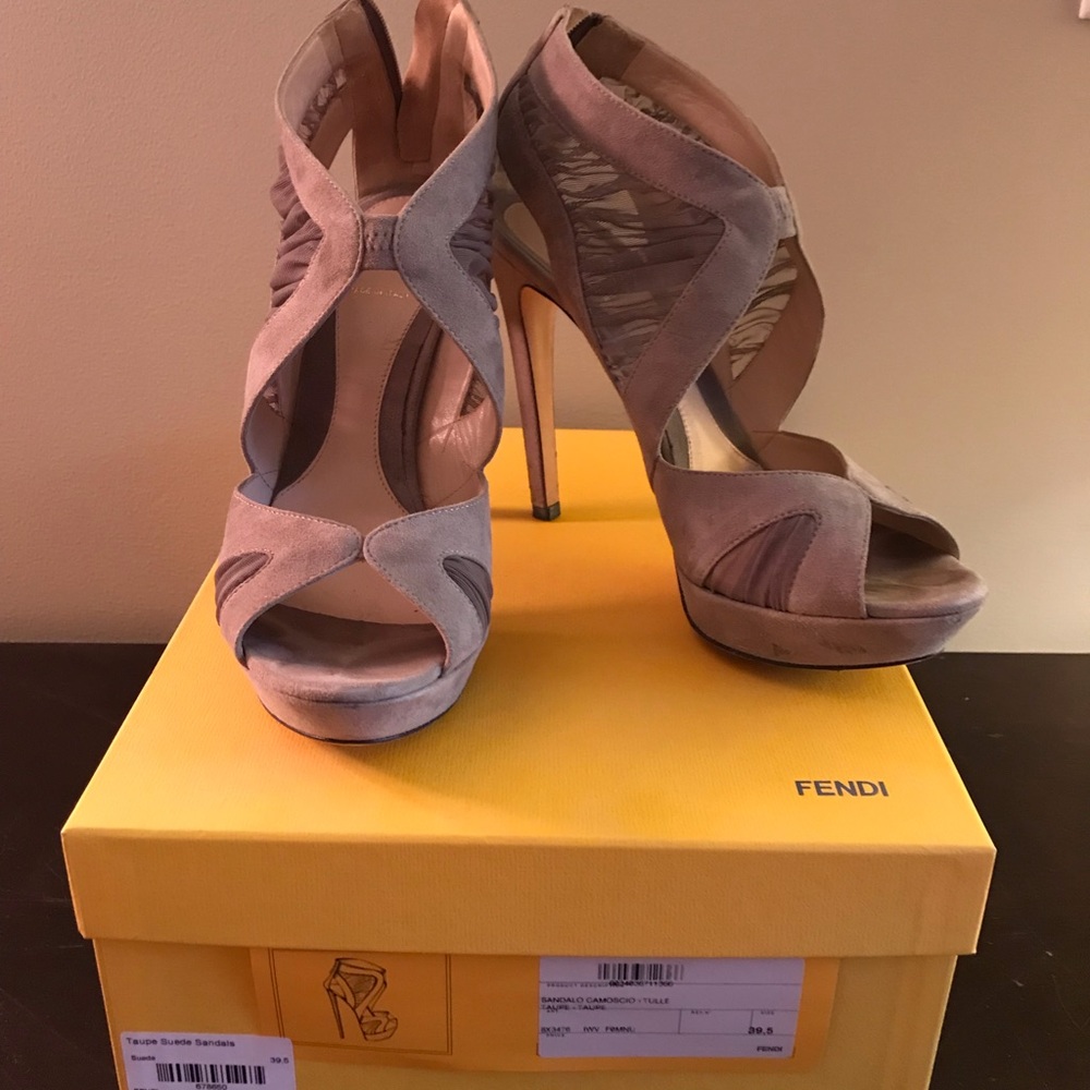 Fendi Taupe Suede Sandals 39.5 (9.5 US)